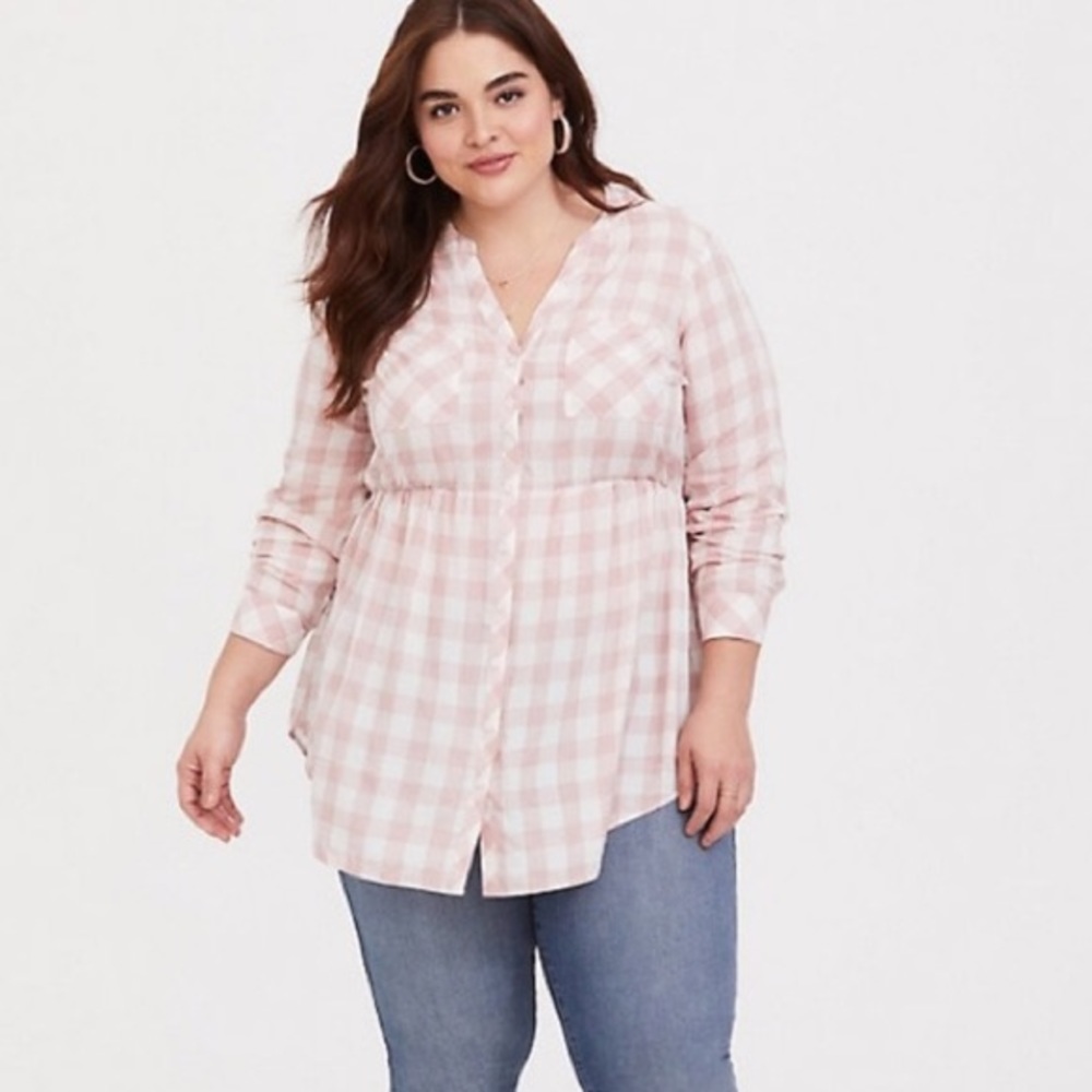 Torrid Pink Plaid Button Up Tunic Size 1